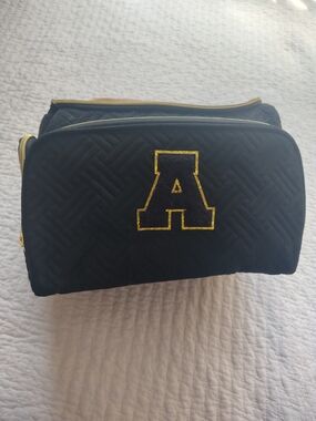 Black Cosmetic Bag with Gold 'A' Accent
